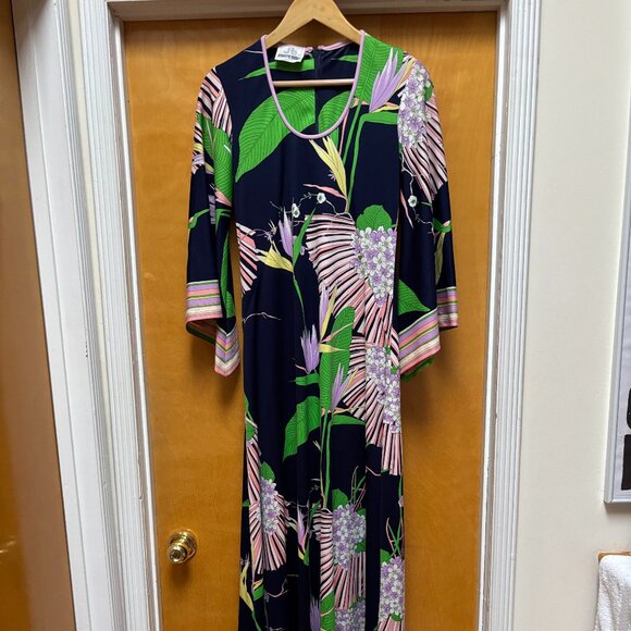VINTAGE Jeannene Booher Tropical Jersey Dress - Picture 1 of 10